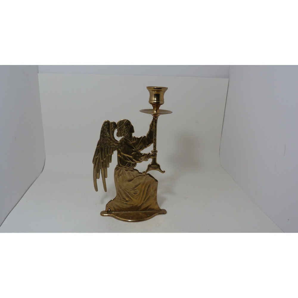 Vintage Italian Brass Kneeling Angel Taper Candle Holder 10.5 Inch Made in Italy